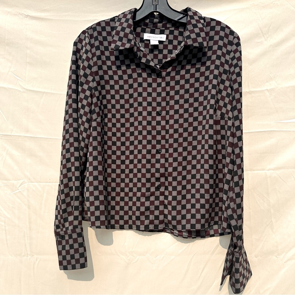 Liz Claiborne retro plaid button up blouse